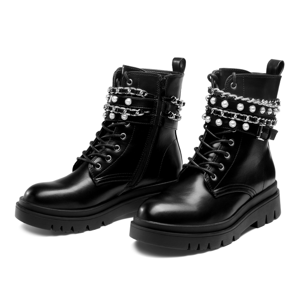 Chains Pearl Chunky Lug Sole Boots - BLACK - 3